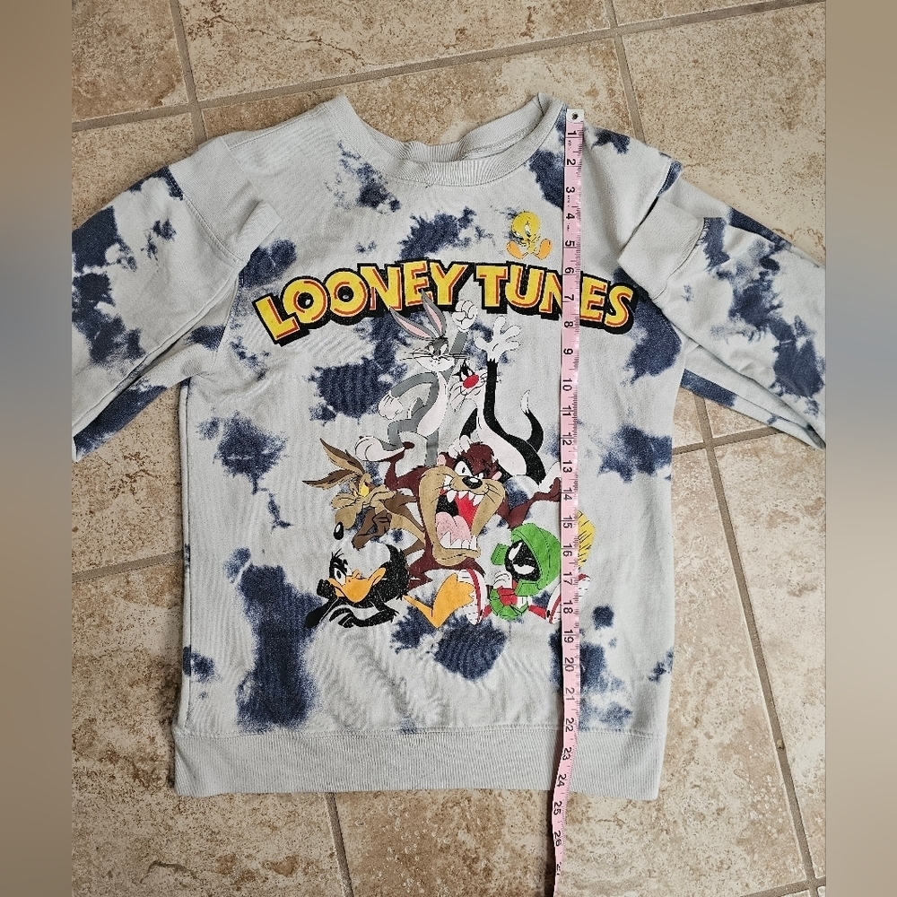 Looney Tunes Unisex Large Tie Dye Blue Gray Cotton Graphic Pullover Iconic Y2K - Picture 6 of 6